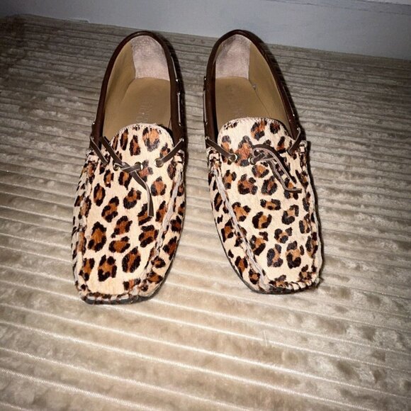 Franco Sarto Brown Leopard Calf Hair Leather Casual Slip On Loafers Size 6.5 - Picture 4 of 9